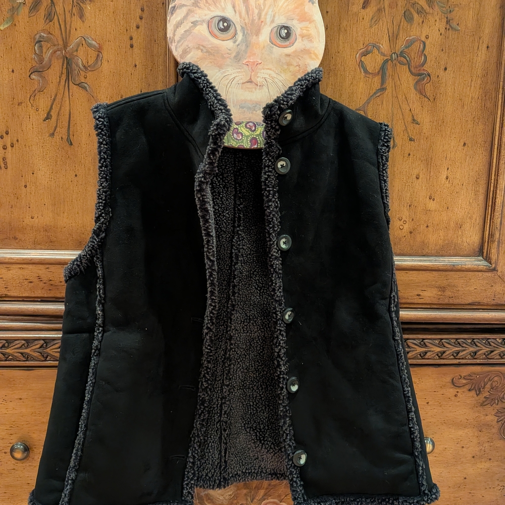 L.L. Bean Charcoal Suede Cloth Sherpa Vest